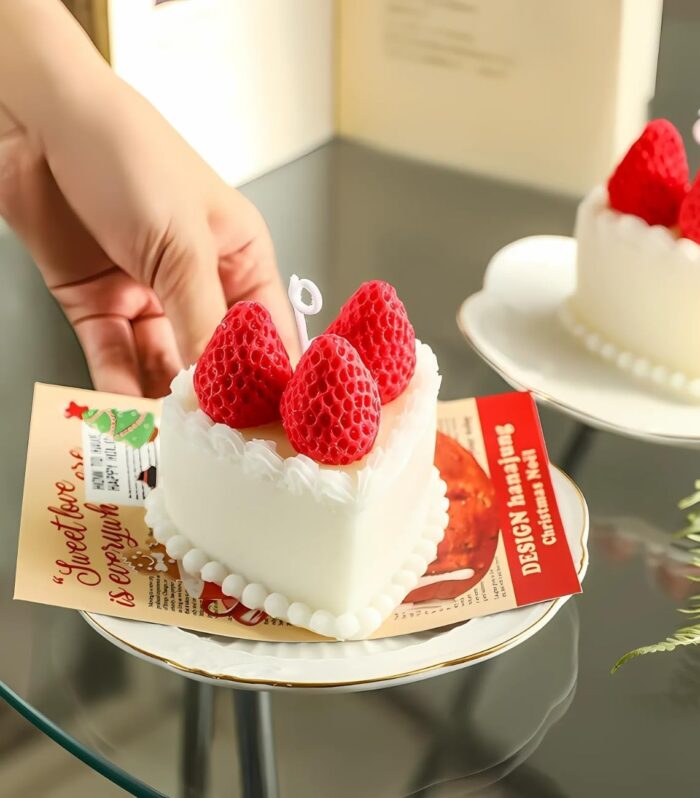 Strawberry Cake Candle, Handmade, Scented Birthday Cake Candle, Decorative Fake Food for Home Décor, Gift for Women & Girls - Pack of 2