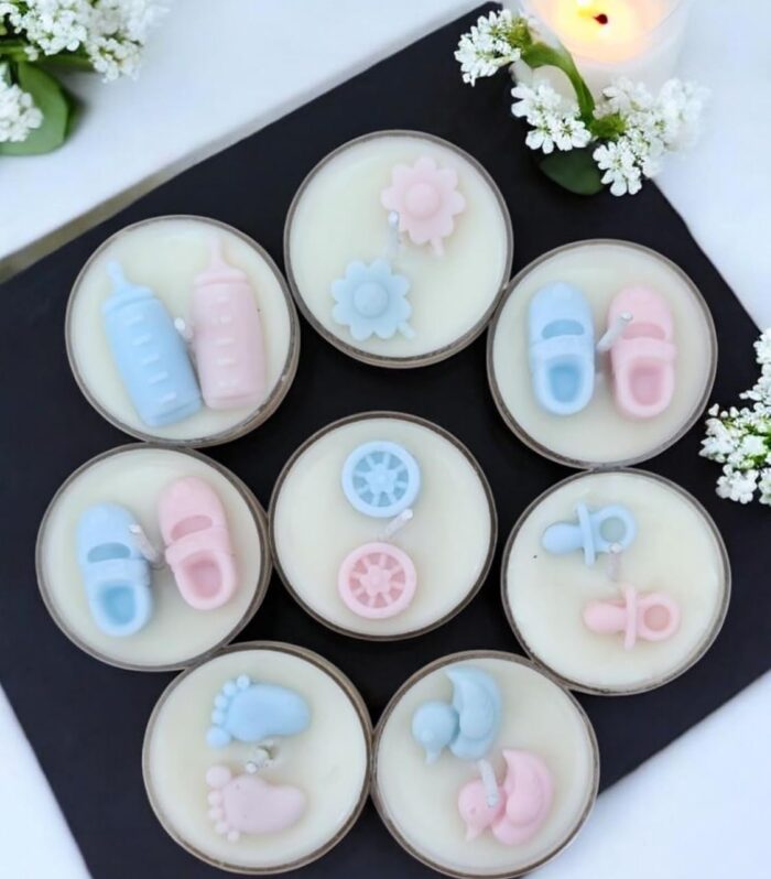 CANDLE CABINETS Baby Shower Scented Tea Light Candles - Pink & Blue Theme (Pack of 8) | Premium Soy Wax Decorative Candles for Baby Shower Gifts & Decor | Includes Thank You Cards & Elegant Gift Box