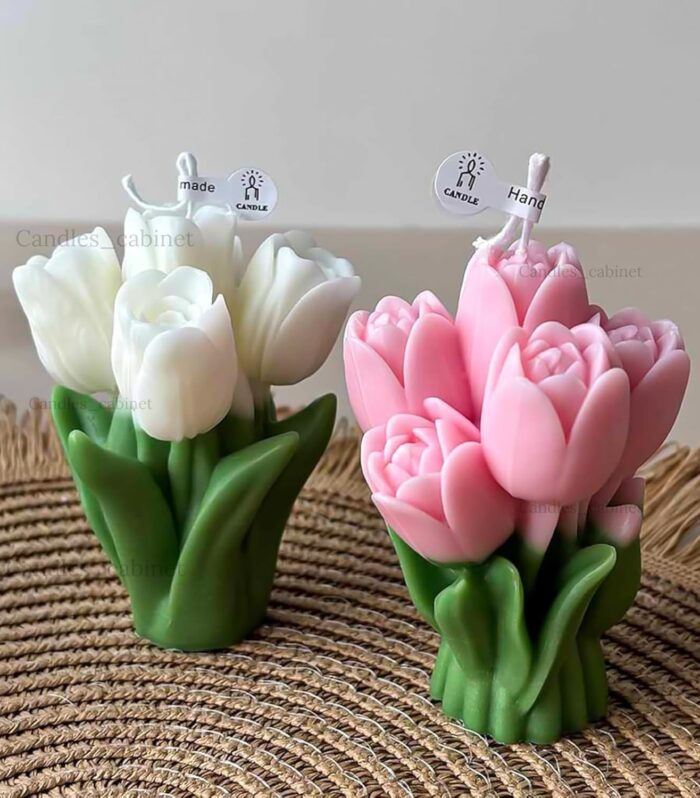 CANDLE CABINETS Blossoming Tulip Scented Candle, Pink Delicate Floral Scented Soy Wax, Romantic Home Decor for Valentine's Day Gifts, Wedding Centerpieces & Aesthetic Spaces - Pack of 2 (White, Pink)