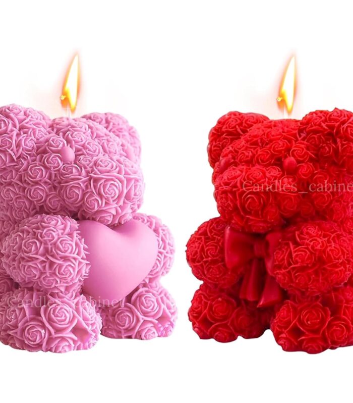 CANDLE CABINETS Rose Teddy Bear Candles (Set of 2)