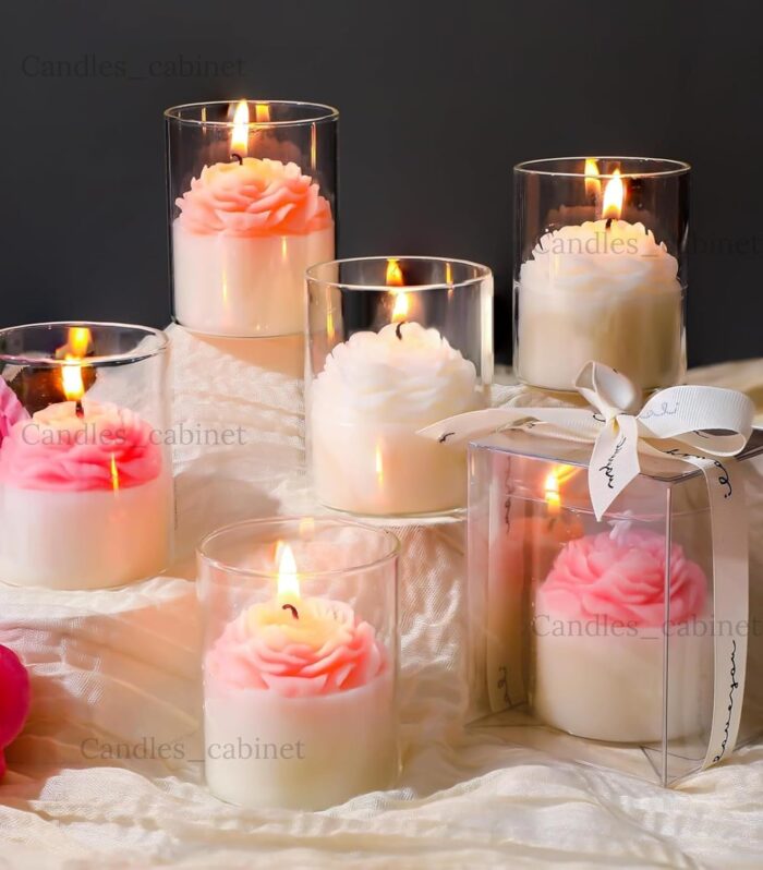 CANDLE CABINETS Peony Flower Jar Candle - Pack of 2 - White, Pink