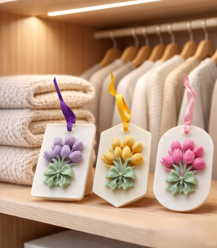 CANDLE CABINETS 100% Natural Soy Wax Wardrobe & Drawer Freshener – Handmade Hanging Air Freshener Set (Pack of 3) with Rose, Lavender, and Lemongrass Fragrances for Closet, Cupboard, Car & Gift