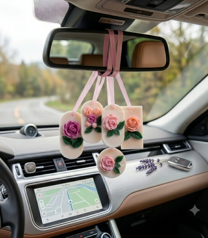 CANDLE CABINETS 100% Natural Soy Wax Wardrobe & Drawer Freshener – Handmade Hanging Air Freshener Tablet (6 Pack, Assorted Design) – Ocean Rose Fragrance for Closet, Cupboard, Car & Gift