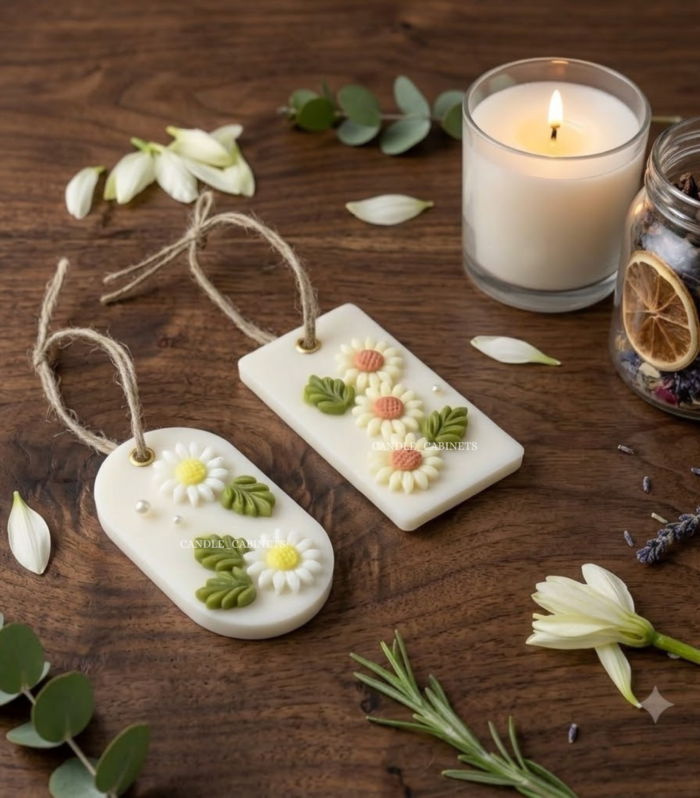CANDLE CABINETS 100% Natural Soy Wax Wardrobe & Drawer Freshener – Handmade Hanging Air Freshener Tablets (2 Pack) – Real Jasmine & Mogra Fragrance Set for Closet, Cupboard, Car & Gift