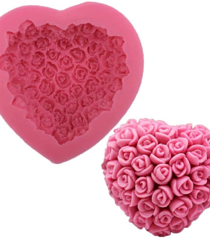 Rose Flower Heart Candle Mold A - Small (2.6 Inch)