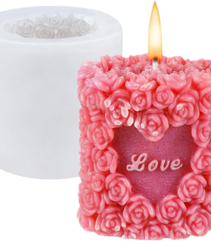 3D Love Heart Rose Cylinder Pillar Silicone