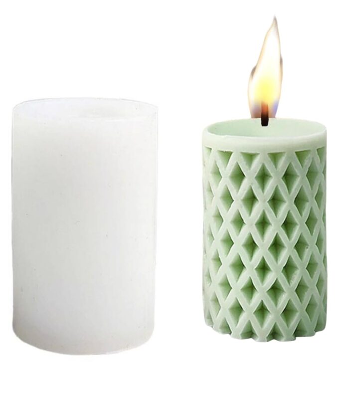 Diamond Grid Cylindrical Pillar Candle Mould