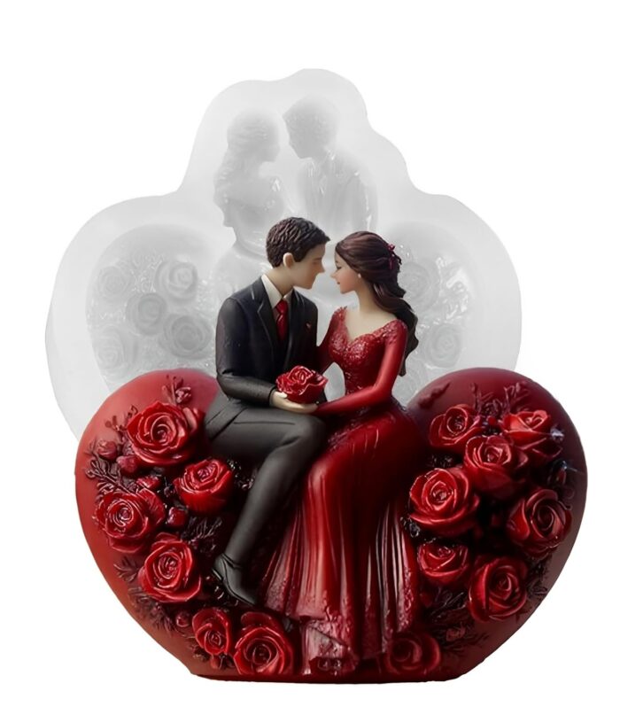 love Couple Hugging  Statue on Heart Rose A