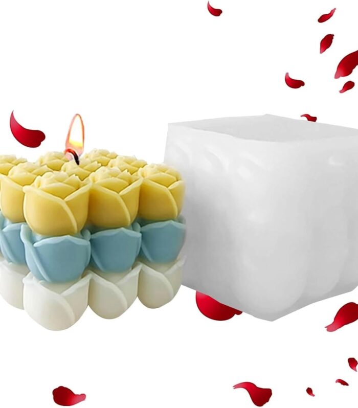 3D Rose Flower Cube Candle Mold