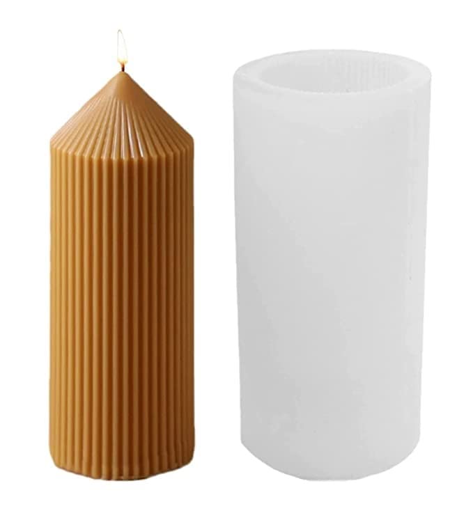 Long Round Shape Striped Piller Candle Mold - Large size