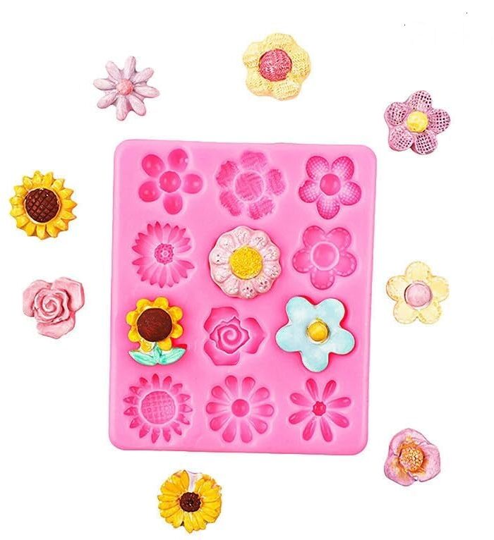 12 Cavity multi rose flower Silicone Fondant Cake Mold - White