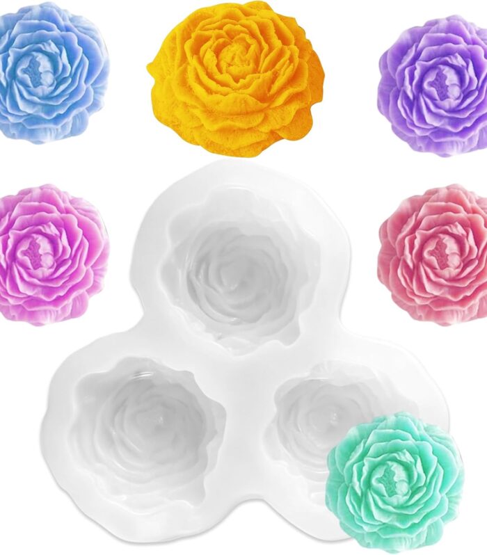 Mini Peony Flower 3 Cavity Mold - White