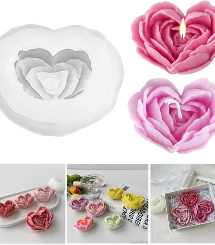 Heart Shape Petal Rose Flower Candle Mold