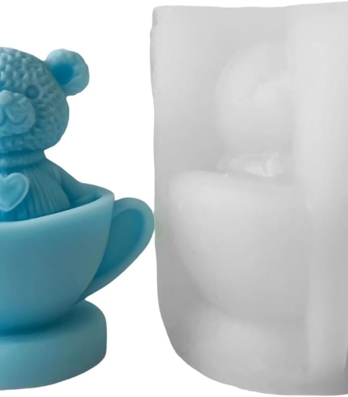 3D Teddy Bear With Heart in Cup Mug Silicone Candle Mould