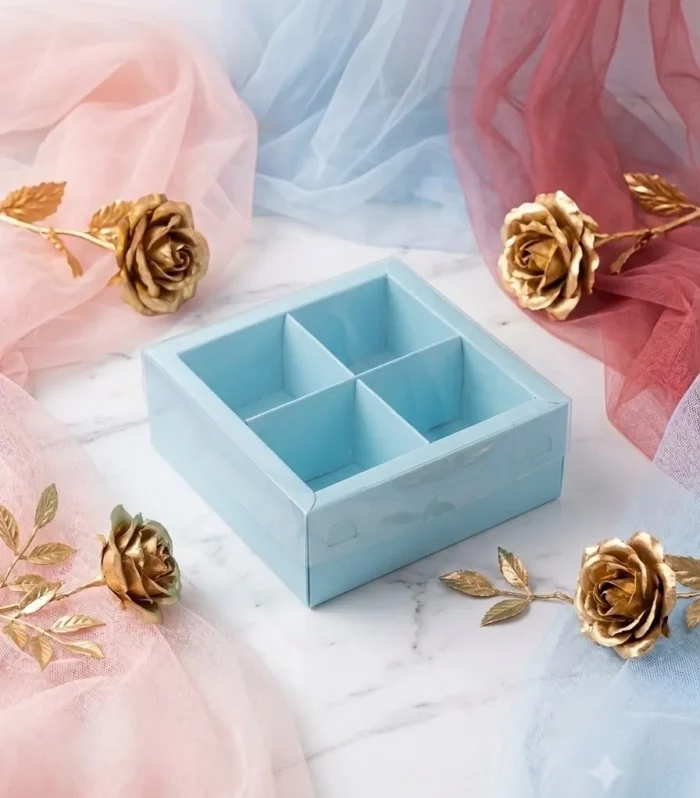 4 Cavity Blue, Chocolate, Candle Packing Box - 10 pc