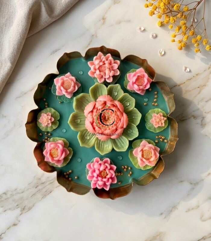 CANDLE CABINETS 6.5-Inch Lotus Brass Urli Candle