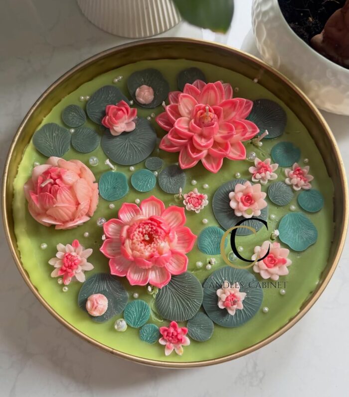 CANDLE CABINETS Handcrafted Floral Soy Wax Urli - Lotus Theme