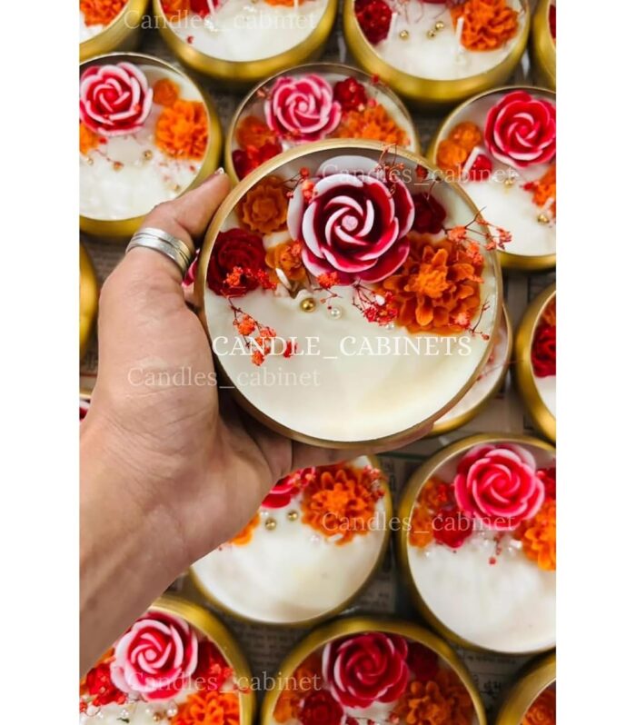 CANDLE CABINETS Premium 5" Round Hammered Urli Candle (Set of 1) | Rose & Marigold