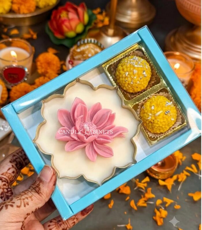 CANDLE CABINETS Royal Lotus Urli & Laddu Candle Gift Box