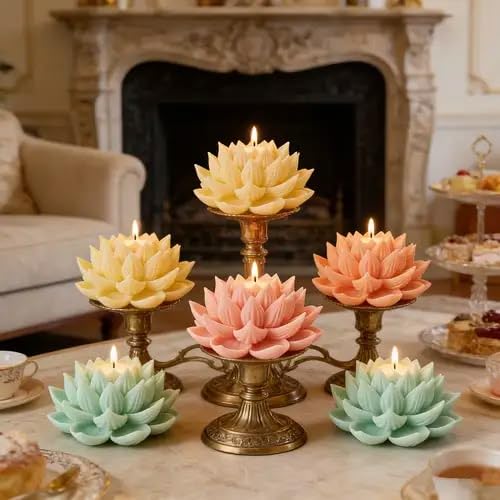CANDLE CABINETS 3D Lotus Flower Shaped Candles | Pack of 3