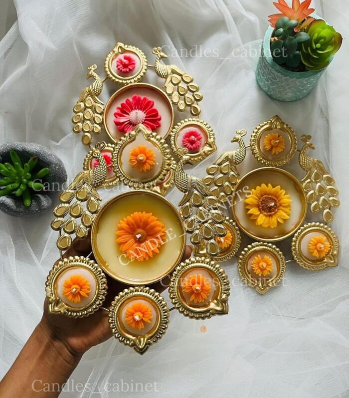 CANDLE CABINETS Premium 7-Inch Peacock Urli Candle Set of 1 - 7.5 Inch Size