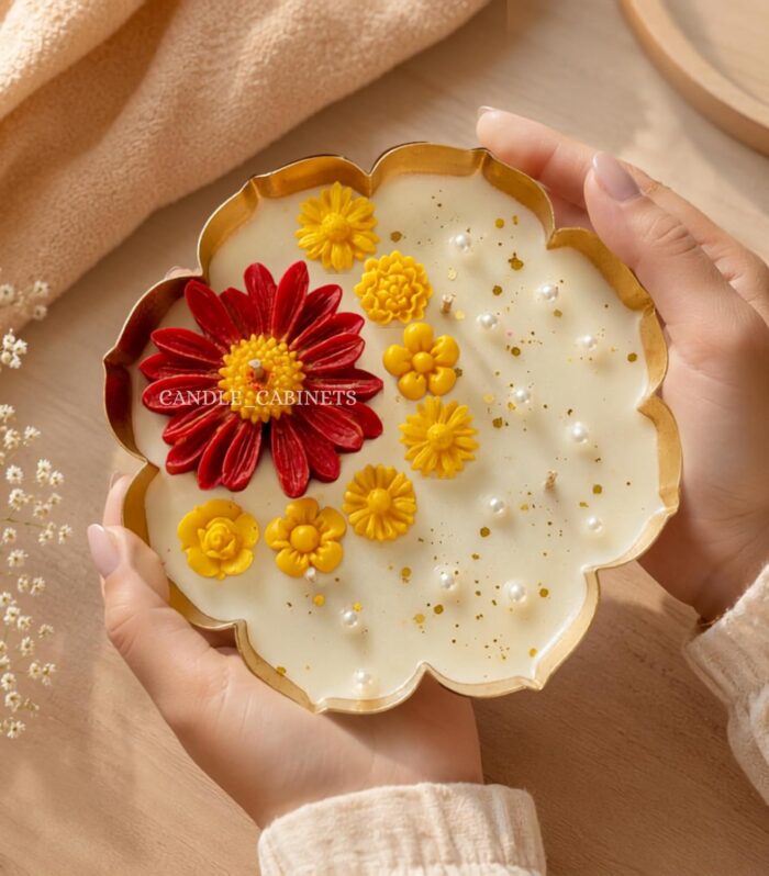 CANDLE CABINETS Handcrafted Floral Soy Wax Urli Candle - 6.5 Inch